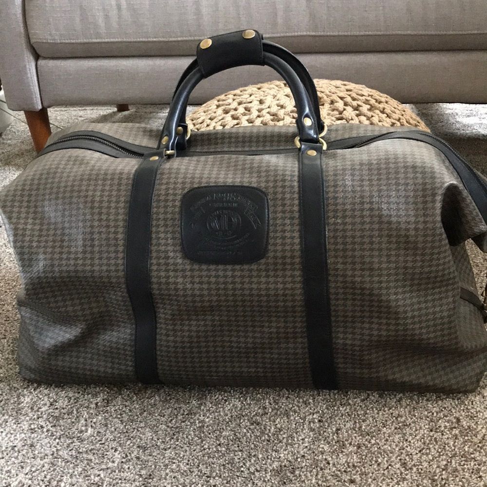 RAREST GHURKA MARLEY HODGSON STONE GREY DERBY PLAID DUFFLE TRAVEL BAG - Picture 1 of 11